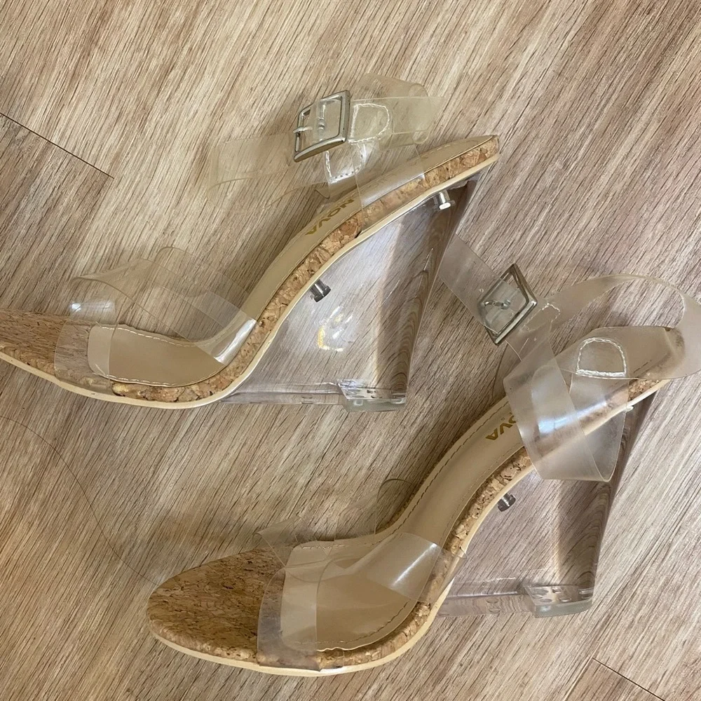 Fashion Nova Clear Strap Cork Heels